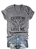 Excuse me You Look Like You Love Me Shirts Vintage Cow Skull T Shirt Country Music Graphic Tees Short Sleeve Tops(Grey,L)
