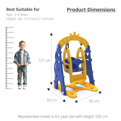Image of Amazon Brand - Solimo (Castle) Swing for Indoor & Outdoor Use I Swing for Age 2-8 Years I Ideal for Boys & Girls | with Climbing Frame | Easy Assembly (Yellow & Blue)