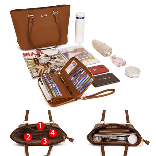 Image of Qiyuer Versatile Daily Purses with RFID Wallet for Women Tote Handbag Set | 3PCS, Fits 13 inch Tablet, Sturdy Vegan PU, Spacious, Work Use, Shoulder Satchel, Large Clutch Wallet, Makeup Bag, Ideal Gift