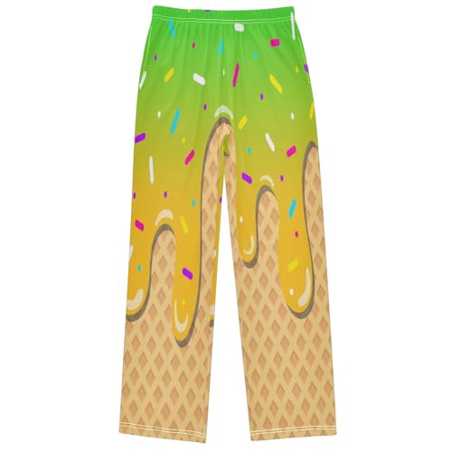 Boys' Pants Green Ice Cream Yellow Joggers Elastic Long Bottoms Trousers Sweatpant with Pockets Size 6-14 - Main Image