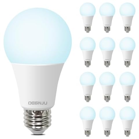 DEGNJU LED Light Bulbs, 100 Watt Equivalent LED Bulbs A19, 5000K Daylight Light Bulbs, 1500 Lumens, E26 Standard Base, Non-Dimmable, 13W Bright White LED Bulbs for Bedroom Home Office, 12 Pack Cover