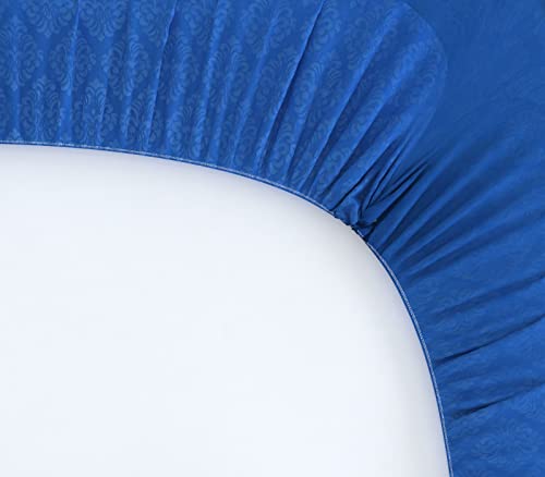 Image of Fitzy 280 TC Fitted bedsheet King Size, Elastic bedsheet, 72x78 inches + 10 inches Drop, with 2 Pillow Covers (Damass Royel Blue, 72 inch x 78 inch)