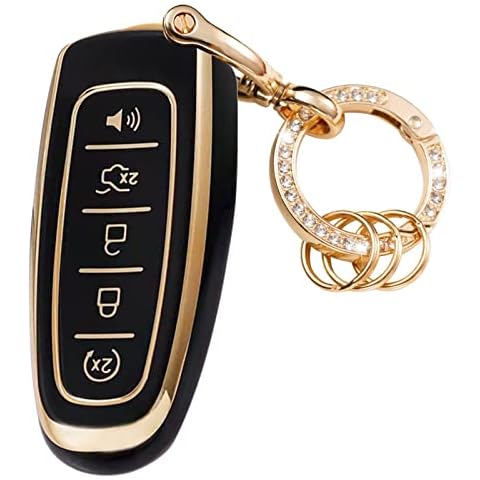 WSAuto Key Fob Cover with Metal Keychain Compatible with Ford C-Max Edge Escape Expedition Explorer Flex Focus Taurus Lincoln MKS MKT MKX Navigator Accessories Soft TPU Protection Case Shell Black Cover