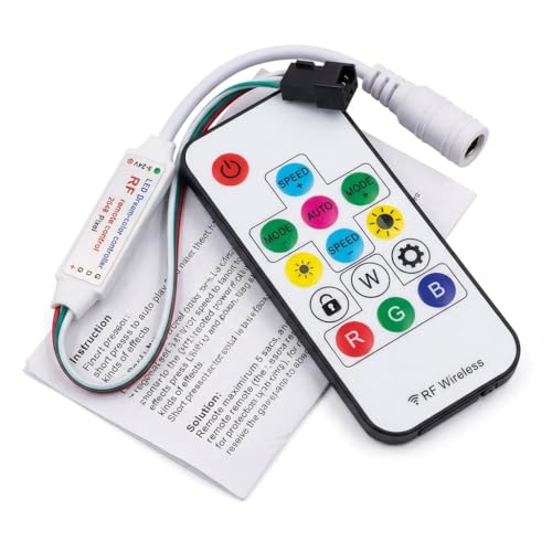 Image of Auslese Mini RF LED Dream Color Controller with 14 Key Wireless Remote for WS2812B WS2811 Addressable RGB Pixel LED Strip for Home Decor Gaming Room TV PC DIY Lighting 5V 12V 24V