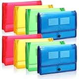 8 Pack Plastic Expanding File Folder with Elastic Cord & Button Closure, Waterproof Transparent Colorful File Folder Organizer Holder Accordion File Pouch for Office/School, Fit Letter/A4 Size