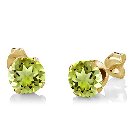 Gem Stone King 18K Yellow Gold Plated Silver Green Peridot And White Diamond Pendant And Earrings Jewelry Set For Women (2.60 Cttw With 18 Inch Chain) #TOP1