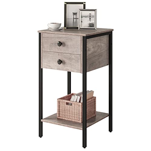 Hoobro Tall Nightstand, Bedside Table With 2 Drawers And Storage Shelf, Industrial Telephone End Table For Living Room, Study, Bedroom, Space Saving, Easy Assembly, Greige And Black Bg72Bz01 #TOP7