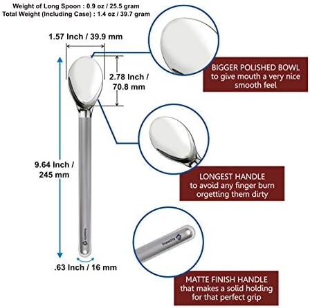 finessCity Titanium Long Handled Spoon - 9.65inch/245mm Ultra Lightweight Long Camping Spoon with Polished Bowl and Waterproof Cloth Case for Travelling, Backpacking and Hiking