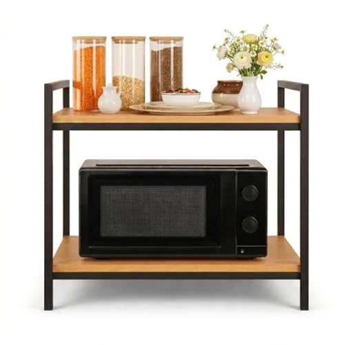 Image of Amazon Brand - Solimo Multi-Purpose Microwave Stand for Kitchen | OTG & Oven Rack | Engineered Wood & Metal Storage Organizer | Brown | 60.5 x 40.2 x 50.7 cm