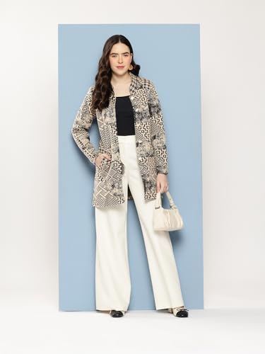 Image of Aarika Womens Winter Wear Lemon Colour Abstract Woolen Cardigan