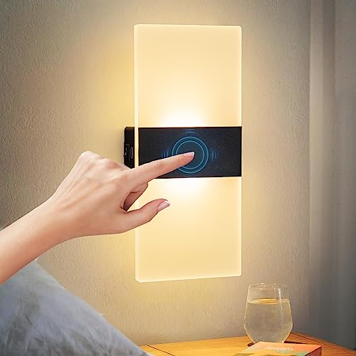 KwatTsz Wandleuchte mit Berührungssteuerung, 3 Helligkeit einstellbar, USB-Aufladba Moderne Wandlampe, Kabellos Up Down Wandbeleuchtung für Schlafzimmer Wohnzimmer Treppenhaus Beleuchtung Korridor