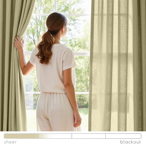 Image of jinchan Linen Curtains Light Filtering Back Tab 50x90 Inch 2 Panels Green