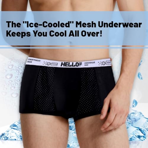 Hello Mesh Mens Underwear, Low Rise Boxer Briefs for Men, Mens Breathable Trunks, Multipack2
