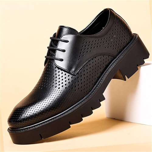 Men's Elevator Hollow Dress Shoes Summer Breathable Business Formal Loafers Thick Sole Wedding Slip On Leather Sandals for Office3