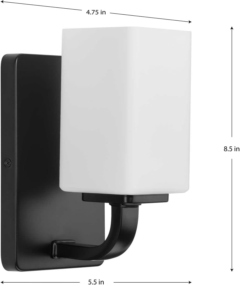 Progress Lighting Cowan Collection 4 3/4 in. 1-Light Matte Black Vanity Light Etched Glass Modern Bath