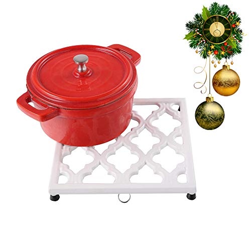 Square Cast Iron Trivet White Metal Trivets for Kitchen Dining, Hot Pot Holder Hot Pads for Table & Countertop - Heat Resistant Teapot Trivets
