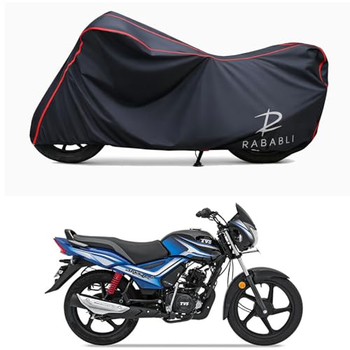 Image of Waterproof Bike Body Cover Compatible for | TVS Star City Plus ES Drum | Taffeta Fabric, Red Piping Design, Bottom Elastic Fit | Dustproof, Sun UV & Rain Protection for All Bikes