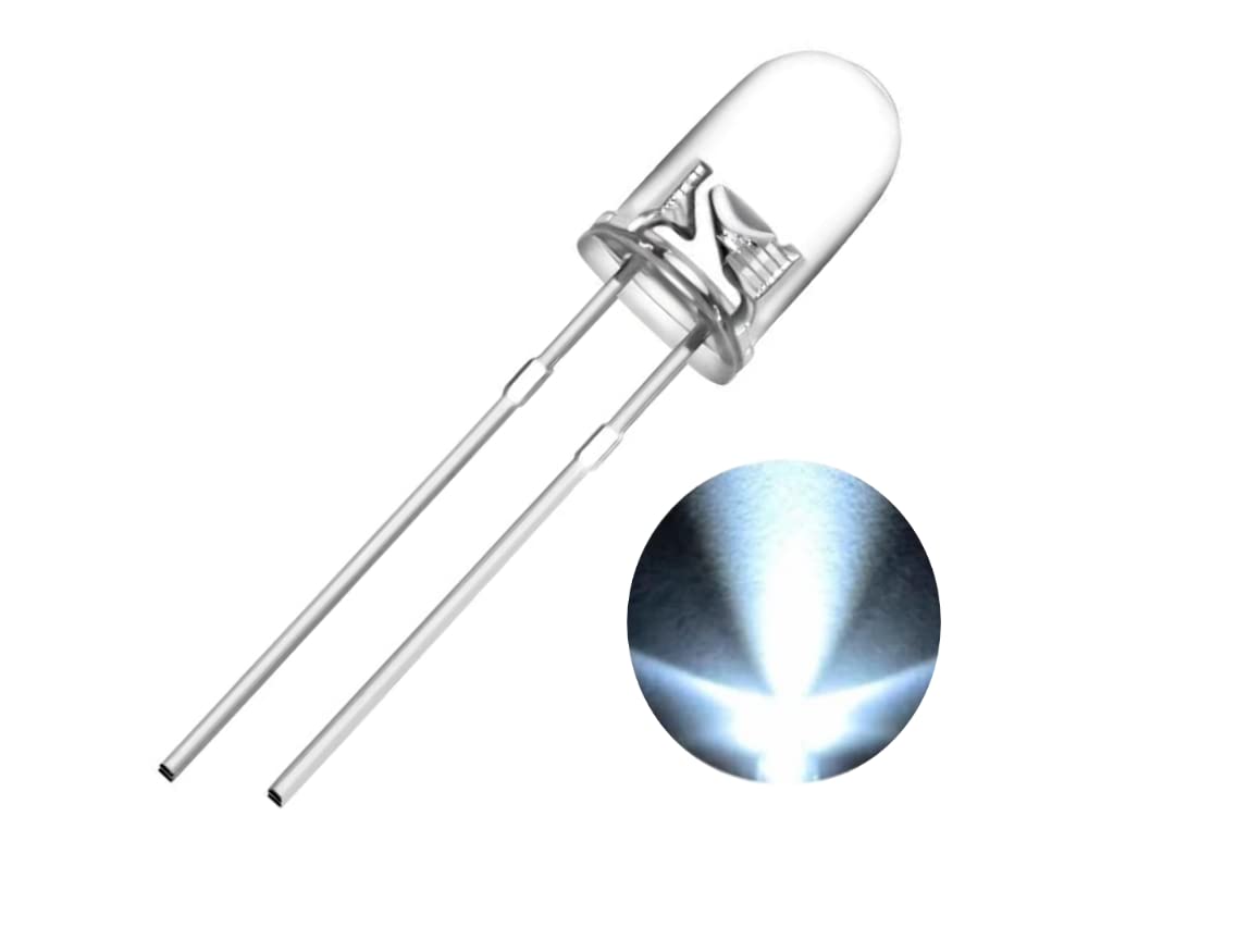 100x Pre-Wired 9V 5mm Cool White LEDs - 7V-9V DC Prewired LED Lights With Resistors
