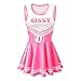 Littleforbig Women Sleeveless Overall Cheer Sissy Faux Leather Bodycon Mini Dress Skirt Pink M