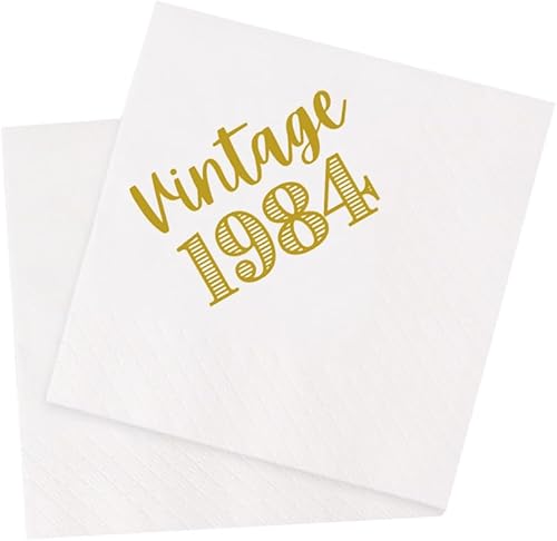 VOWFOO Servilletas de cóctel de 80 cumpleaños, 100 unidades, vintage, 1944, 80 años, servilletas desechables de papel para fiesta de cumpleaños de
