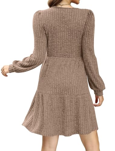 Image of Sampeel Womens Square Neck Long Sleeve Fall Dresses Casual Babydoll Sweater Dress