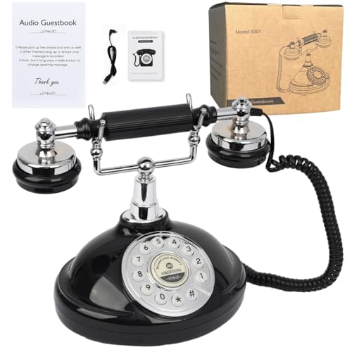 Image of Audio Guest Book Wedding Phone, Record Customized Audio Message with Guest Book Retro Phone Audio GuestBook for Wedding Birthday Party Confession (Battery is Included)