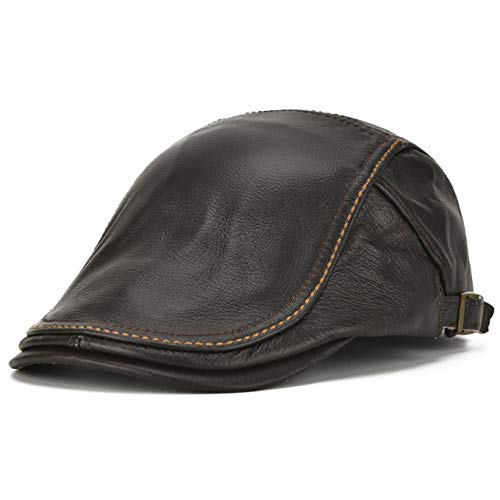 Moodeng Men's Genuine Leather Flat Cap Ivy Gatsby Hat Flat Newsboy Cabbie Cap