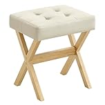 SONGMICS Dressing Table Stool, Upholstered Makeup Vanity Stool, Foot Rest, Solid Wood X Legs, for Bedroom, Wardrobe, Entryway, 32 x 42 x 46 cm, Summer Sand and Natural Beige LSF006LF03