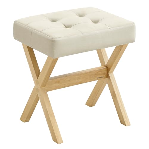 SONGMICS Schminkhocker, Hocker gepolstert, Sitzhocker, Beine aus Holz, Fußhocker, für Schlafzimmer, Ankleidezimmer oder Flur, 32 x 42 x 46 cm, sandbeige-naturfarben LSF006LF02