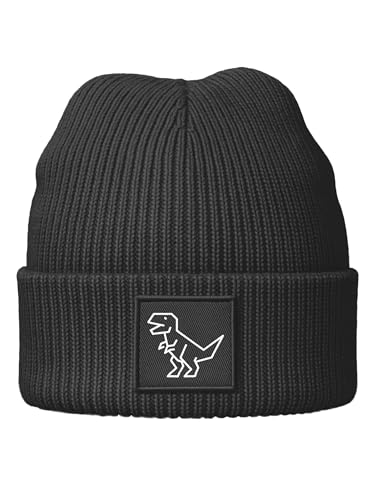 Bonnet d'hiver pour homme Neverless avec patch Tyrannosaurus Rex en tricot côtelé