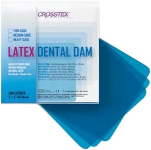 Latex Dental Dam, Thin, Blue, 5" x 5", Unflavored, 52 Sheets/bx Powder Free Soft to The Tuch High tensile Strength