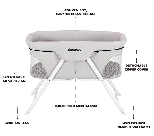 Dream On Me Traveler Portable Bassinet In Cloud Grey, Lightweight And Breathable Mesh Design, Easy To Clean And Fold Baby Bassinet - Carry Bag Included #TOP3