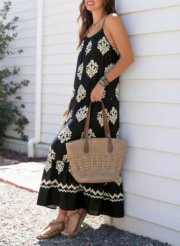 Image of Dokotoo Women Summer Dresses Scoop Neck Ruffle Flowy Boho Maxi Dress