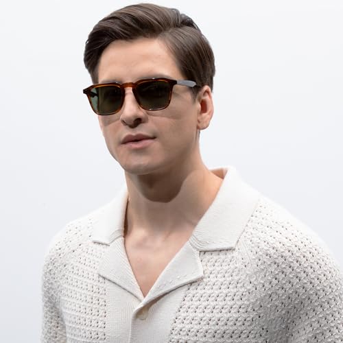 Image of CARFIA Retro Sunglasses for Men Polarized UV400 Protection, Hand-crafted Acetate, 60s Style Square Cool Sun Glasses