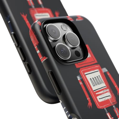 Coque iPhone 16 Pro robot rétro rouge et bleu mate : coque rigide ajustée - 2