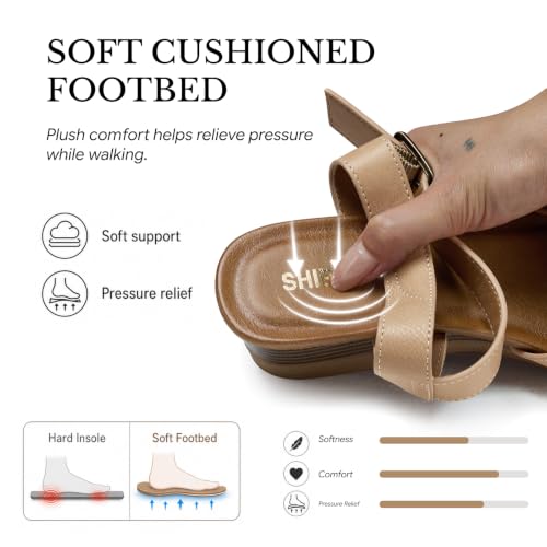 Image of SHIBEVER Wedge Sandals for Women Dressy: Comfortable Low Heel Summer Sandal | Casual Walking All-Day Comfort Dress Ladies Strappy Shoes - Ankle Strap Arch Support with Cushioned for Work Vacation