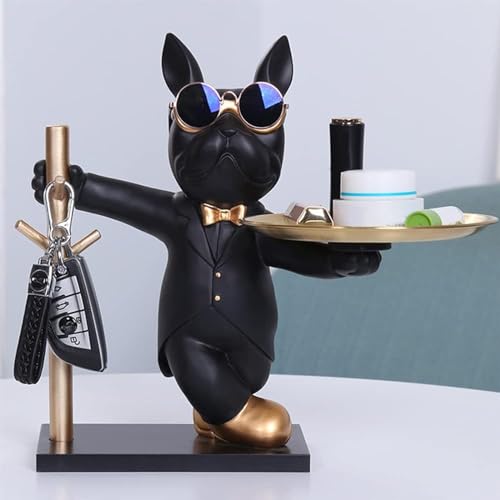 Statue de bouledogue français avec plateau d'accueil au design chic et finition soignée - 8