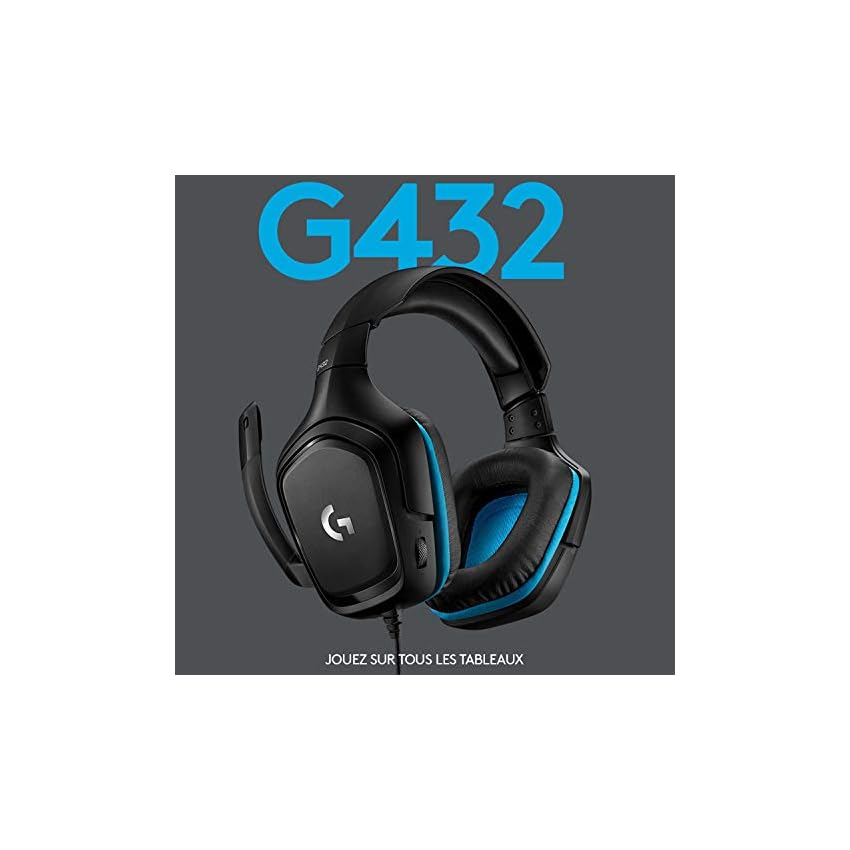 logitech g432 casque gamer filaire, son 7.1 surround, dts headphone:x 2.0, transducteurs 50mm, usb/audio jack 3,5mm, micro avec sourdine flip up, poids léger ,pc/xbox one/ps4/nintendo switch noir