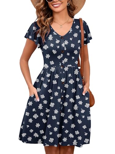 Image of Heymoments Women's Summer Short Sleeve Dresses Casual T-Shirt Flowy Tunic Ladies Beach Sundress