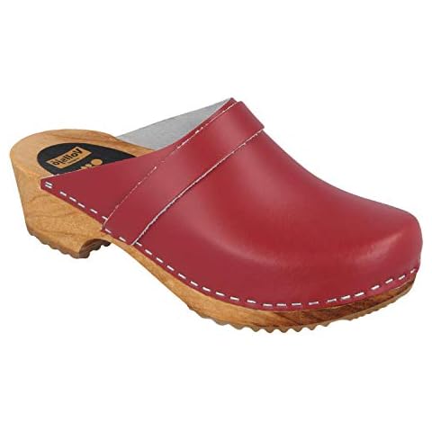 Vollsjö Men Clogs Made of Wood and Leather/Suede, Slippers Wooden Shoes for Gentlemen, Comfortable House Footwear Wooden Mules, Casual Shoes, Home Slippers, Made in The EU, 13, Patent Leather - Red Cover