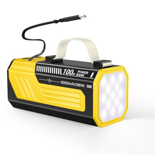 CUZAR Batterie Externe pour Ordinateurs Portables, 80000mAh Batterie Externe Grande Capacité, Câble Intégré+Câble Rétractable,Power Bank pour MacBook Laptop iPhone17 Pro Max Samsung iPad Pro Air