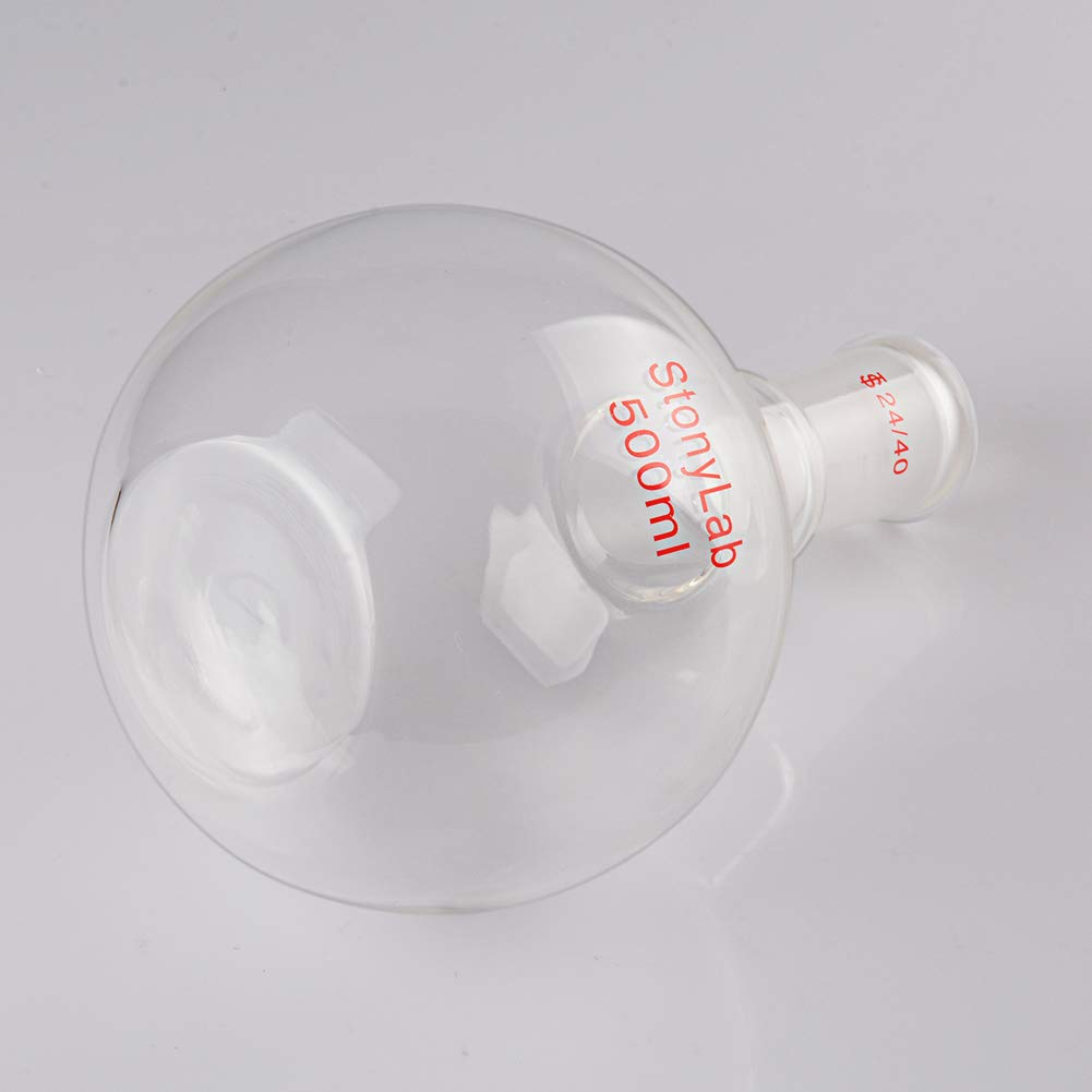 stonylab Pallone di Ebollizione a Fondo Piatto con Collo Singolo Borosilicato in Vetro, con Giunto Esterno Conico Standard 24/40, Matracci da laboratorio Palloni per Ebollizione Boiling Flask, 500ml