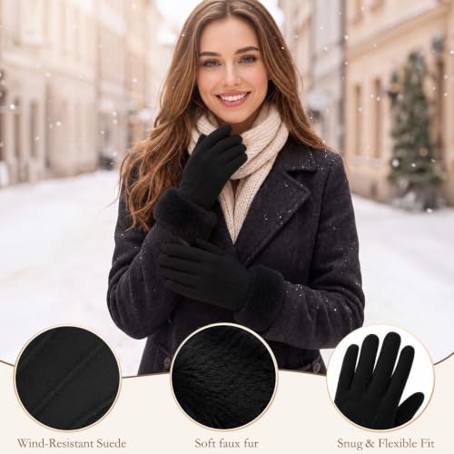  Women's Suede Faux Fur Trim Gloves - image 4