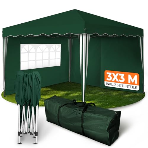 Kronenburg Faltpavillon wasserdicht Dachmaß 3 x 3 m UV Schutz 50+ Pavillon in Grün mit 2 Seitenteilen
