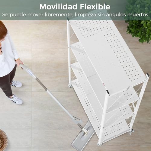 DEANIC Estantes de Almacenamiento Plegables, 4 Niveles de Metal para Almacenamiento, 61 x 116 x 28 cm, estantes esquineros de Cocina con Ruedas, estantes de despensa, estantería para Sala de Estar, - imagen 7