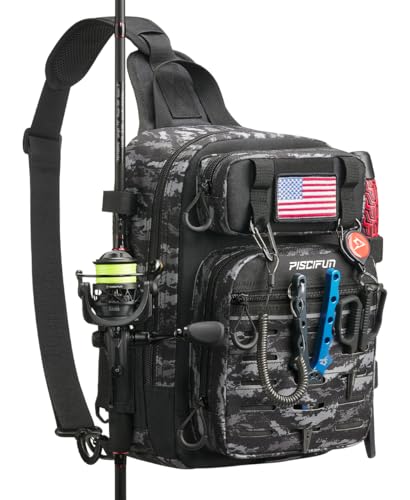 Image of Piscifun Fishing Backpack Tackle Bag with 2 Rod Holders, Multi-Compartment Storage, MOLLE System, Water-Resistant Lightweight Outdoor Pack