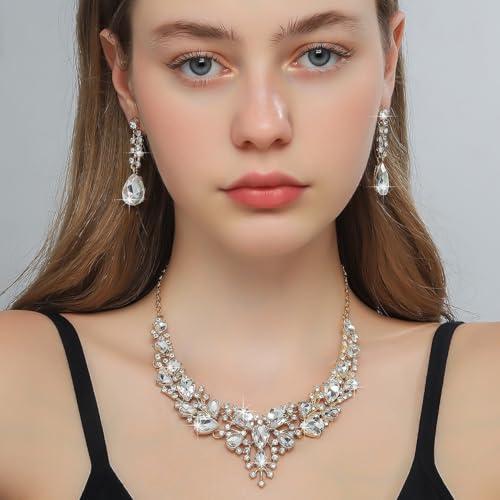 Image of Shining Diva Fashion Stylish Design Fancy Crystal Necklace Jewellery Set for Women | Trendy Celebrity Inspired Jewellery