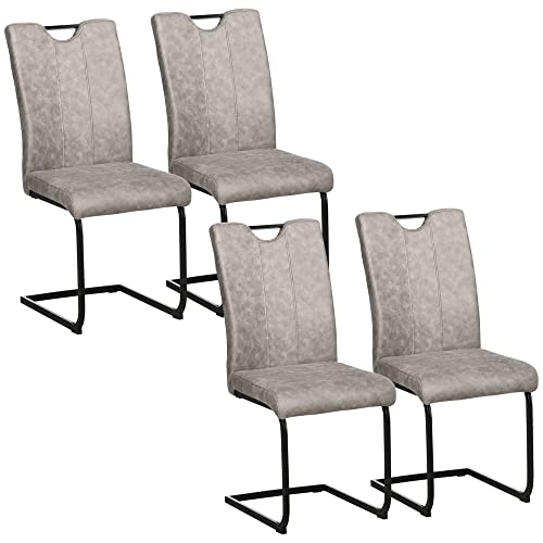 HOMCOM Lot de 4 chaises de Salle à Manger revêtement Microfibre avec Pieds Luge en Acier et...