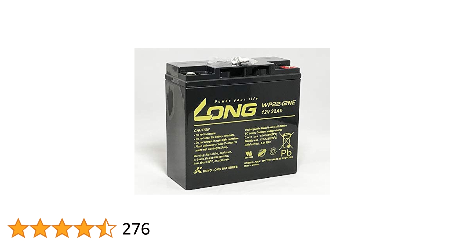 【Vmax1200】LONG WP22-12NE 12V 22Ah 鉛蓄電池 12V 22Ah シールドバッテリー WP22-12NE 耐久性1.5倍 完全密封型