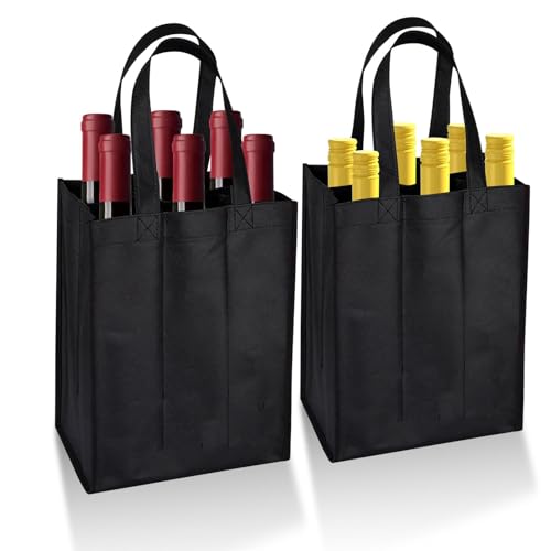 Storneliv 2PCS Bottle Carrier for 6 Bottles Reusable Black Wine Bag with Handle Portable Wine Storage Bag for Home Picnic Camping 31x25x18 cm